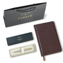Ручка шариковая PARKER "Jotter Core Stainless Steel GT", ежедневник А5 коричневый, пакет, 880890