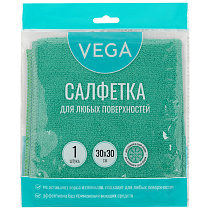 Салфетка для уборки Vega, микрофибра, 30*30см, 1шт., европодвес
