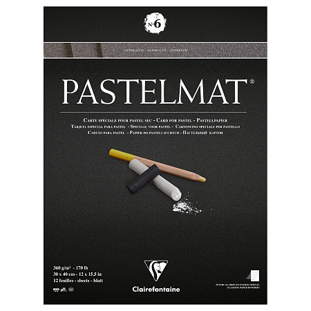 Альбом для пастели, 12л., 300*400мм, на склейке Clairefontaine "Pastelmat", 360г/м2, бархат, антрацит
